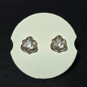 Sterling Silver‎ Flower Stud Earrings With Cubic Zirconia (NWOT)
